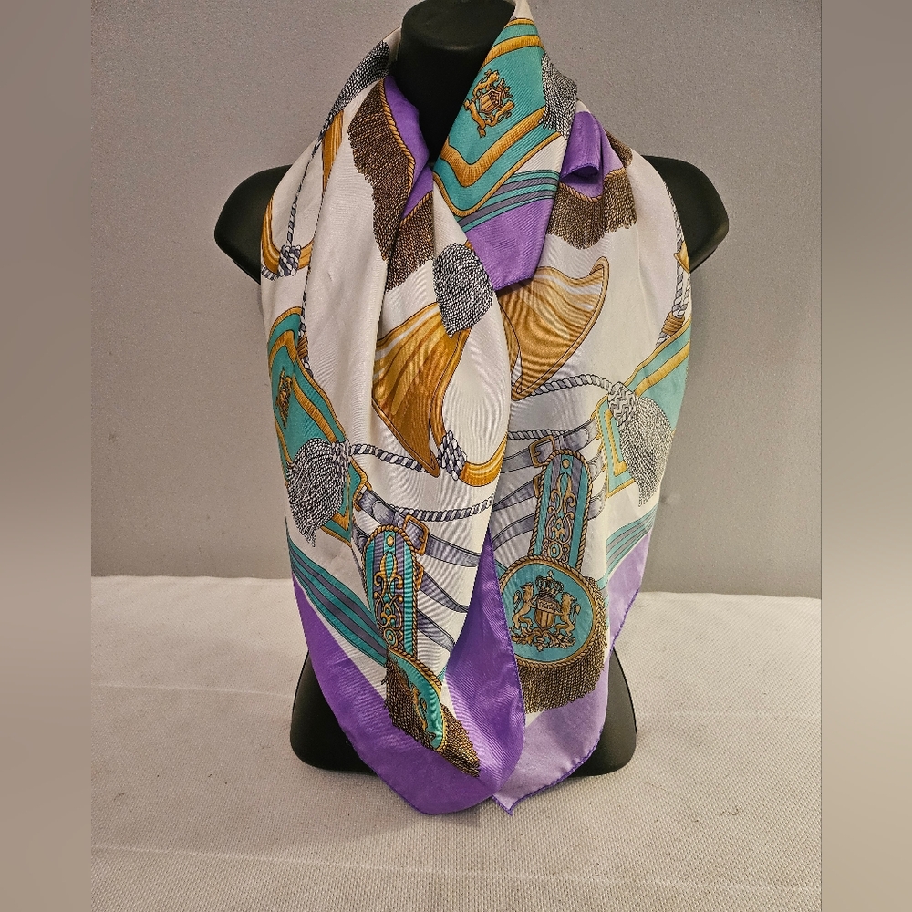 Vintage Purple & White Silk Scarf | Size OS